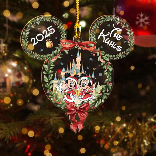 Discover Personalized Disney Mickey Mouse Ears Castle Christmas Ornament, Custom Family Trip 2025 Tree Decor, Magic Kingdom Keepsake, Holiday Gift