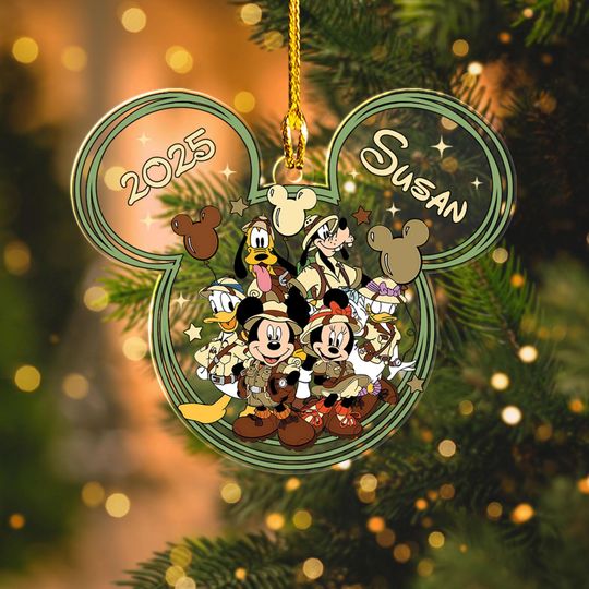 Discover Personalized Disney Animal Kingdom Ornament, Custom Mickey Ears Christmas Ornament, Acrylic Safari Family Trip 2025 Keepsake, Disney Gift