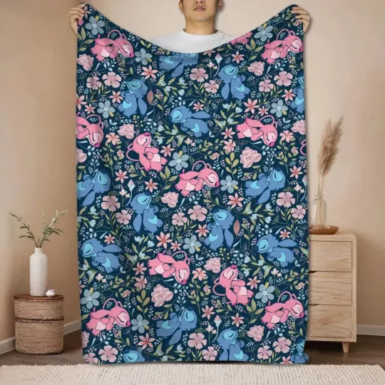 Discover Stitch Fleece Blanket – Funny Angel Blanket – Cute Cartoon Fleece For Kids