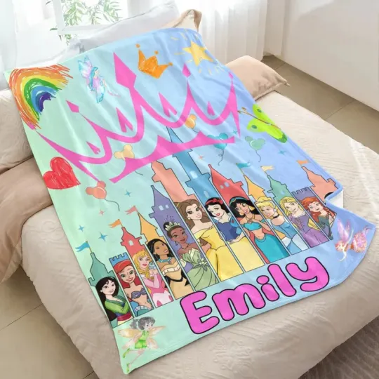 Discover Personalized Girls Princess Blanket, Custom Name Princess Blanket, Disneyland