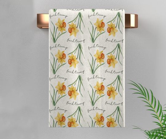 Discover Pretty Spring Flower Subtle Fuck Trump Towel, Bathroom Guest Hand Towel, Funny Host/Hostess Gift Idea, Anti-MAGA Resistance Decor D2HQ07