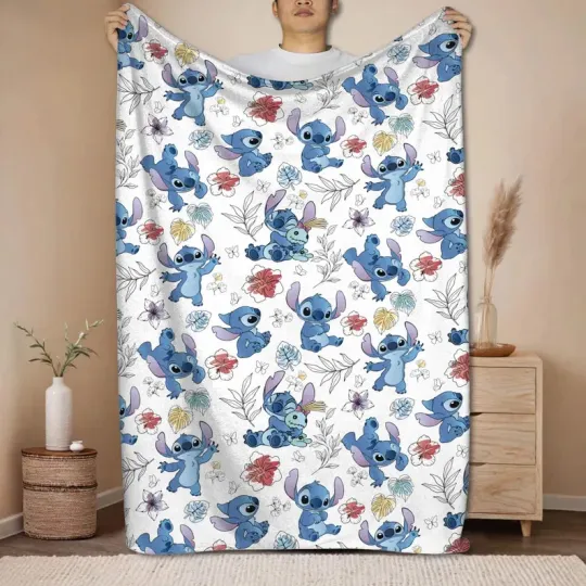 Discover Stitch And Angel Fleece Blanket, Cute Soft Fleece Blanket, Cozy Gift For Kids