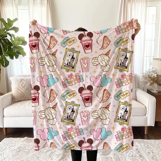 Discover Disneyland Snacks Velveteen Plush Blanket, Mickey Snacks Fleece Blanket