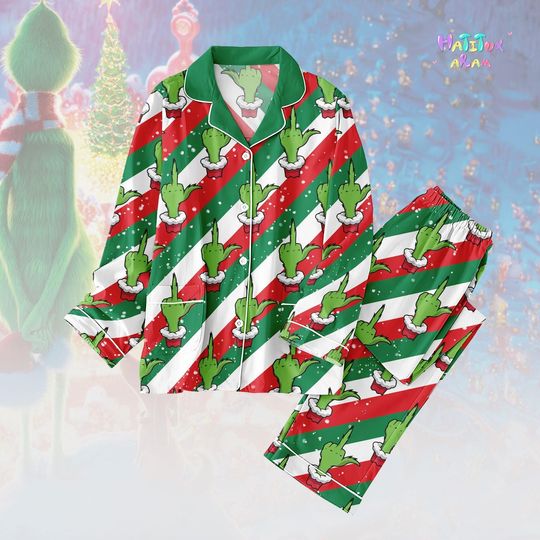 Discover Funny Christmas Pajama Set, Funny Movie Green Christmas Pjs Set, Family Matching Christmas Outfit