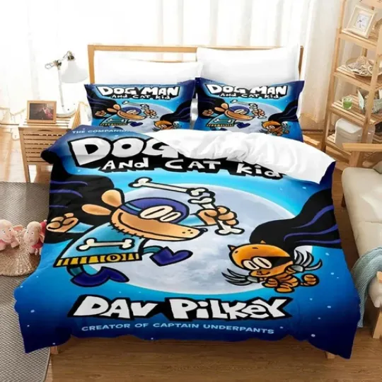 Single Size Cartoon Dog Man Bedding Set with Duvet Cover and Pillowcase