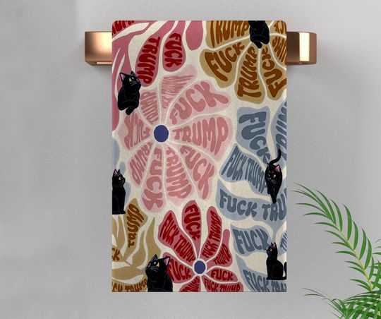 Black Cat Subtle FDT Hand Towel, Modern Political Kitchen Towel