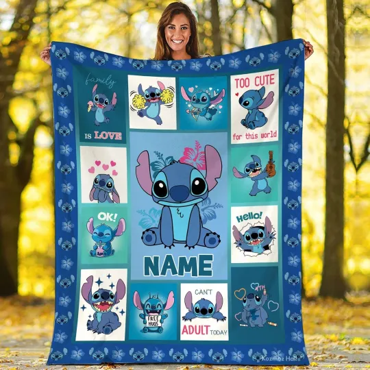 Personalized Stitch Fleece Blanket Ohana Means Family Stitch Angel Blanket Gift