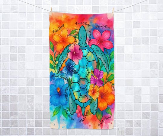Discover Subtle Anti Trump Floral Sea Turtle Hand Towel, Anti Trump Towel, Political Home Decor, FDT 4687, Democrat Gift, Home Accessory Humor C1GK05