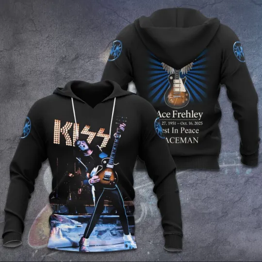 Discover Rest In Peace Space Man 3D Hoodie 1KISS x Ace Frehley Blue Black