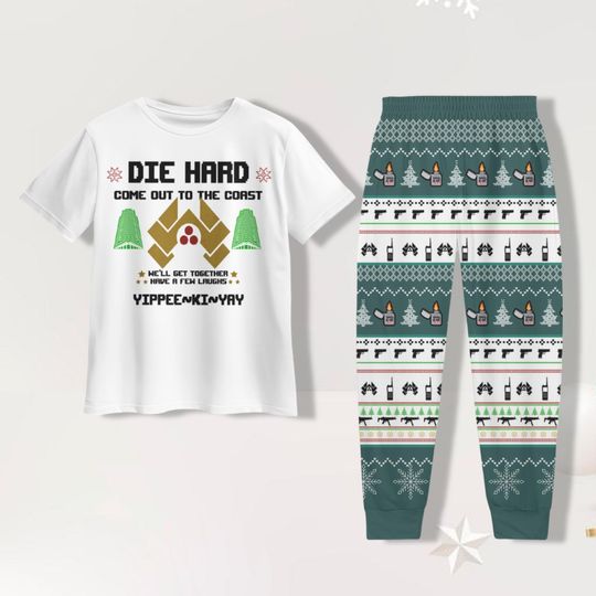 Die Hard Christmas Movie T-Shirt Pajamas Pants, Comedy Xmas T-Shirt, Nakatomi Plaza 1988 Christmas Pajamas, Christmas Pajamas Party