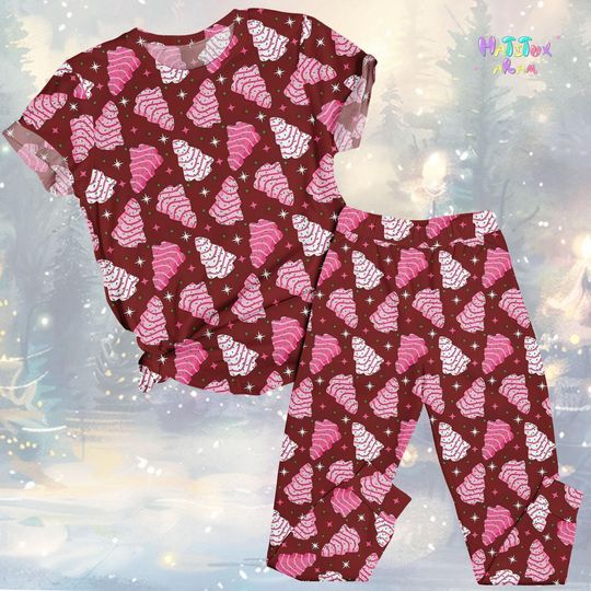 Discover Christmas Tree Cakes T-Shirt Pajamas Set, Holiday Pjs for Women, Cute Christmas Sleepwear, Matching Family Xmas Outfit, Christmas Gift,