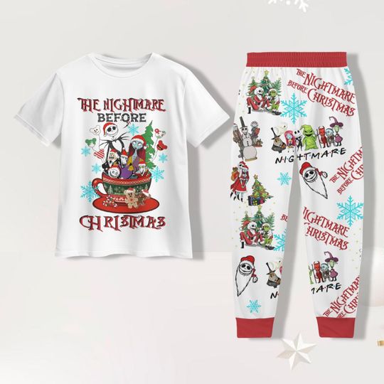 Discover Nightmare Before Christmas T-Shirt Pajamas Set, Jack and Sally Christmas PJs, Women Pajama Pants, Disney Holiday Shirt, Disney Christmas Tee