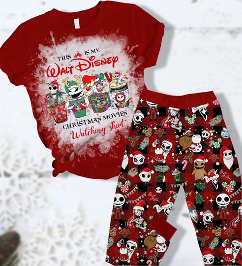 Discover Nightmare Before Christmas Coffee T-Shirt Pajamas Set, Christmas Movie Watching Shirt, Family Christmas, Jack And Sally Pajama, Womens Pajama Pants