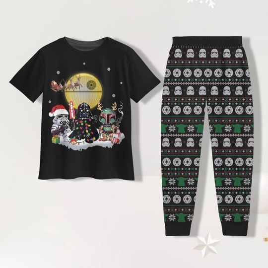 Star Wars Christmas T-Shirt Pajamas Set, Darth Vader Xmas Pajama, Women Pajama Pants, Mandalorian Holiday Tee, Disneyland Christmas Pajamas