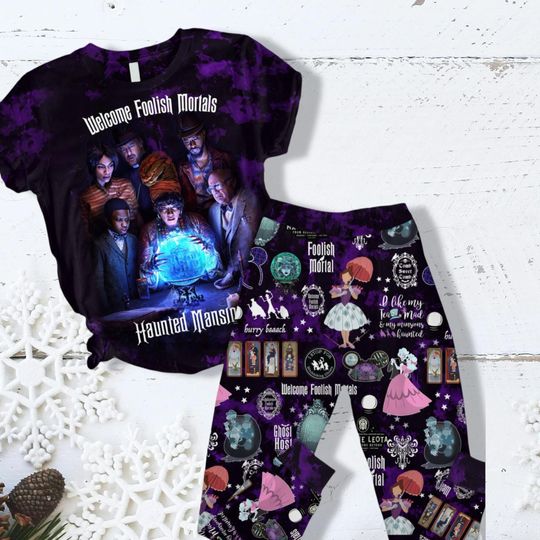 Discover Haunted Mansion T-Shirt Pajamas Set, Mickey Very Merry Christmas Shirt, Disneyland Xmas Matching Family Pajama, Hitchhiking Ghosts Tee