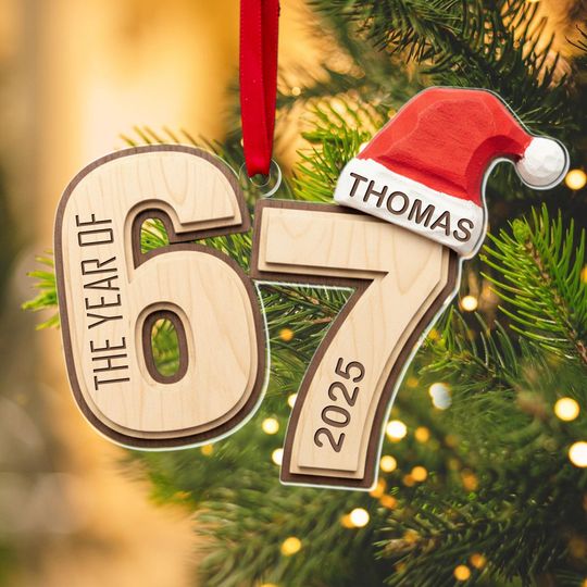 Discover Custom Name Viral 67 Acrylic Ornament, Six Seven Ornament, Personalized Ornament Funny Teen Grandkid Gift, Gen Alpha Humor, 67 Meme Ornament