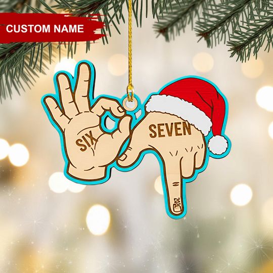 Discover Funny Six Seven Hand Sign Christmas Ornament Acrylic Santa Hat Design Humor Gift for Teen Gen Z Holiday Decor Unique Tree Keepsake