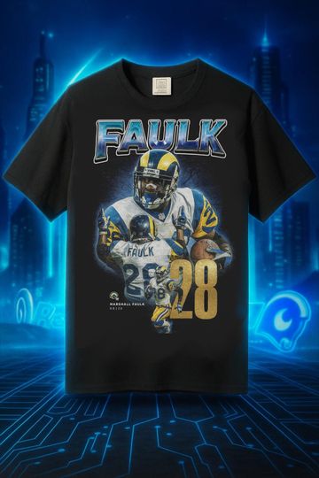 Retro Marshall Faulk T-Shirt Vintage Bootleg Style Rams Football Tee
