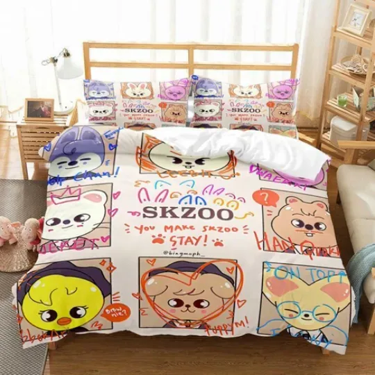 Discover Stray Kid SKZOO Quilt Duvet Cover and Pillowcase Bedding Set