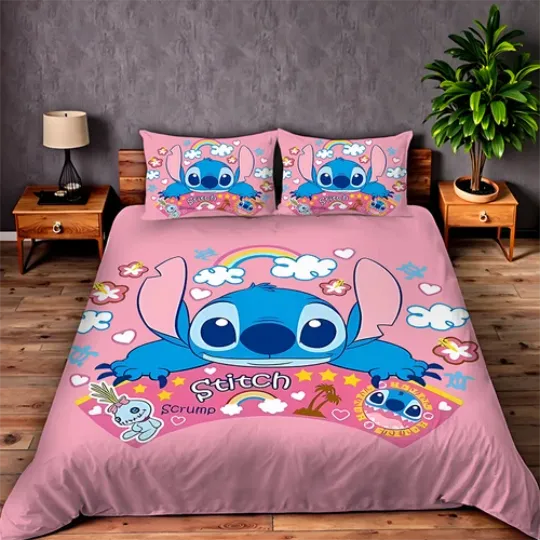Discover Cartoon Stitch Bedding Set, Single Double Queen, Duvet Cover, Kid Gift