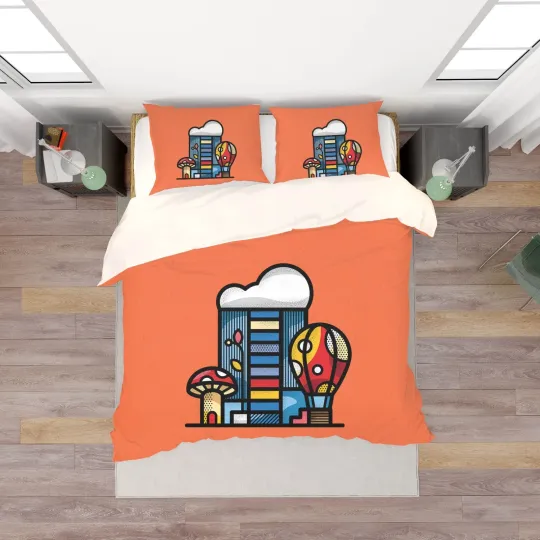 Discover 3D Cartoon Illustrated Quilt Cover Set with Pillowcases Queen Bedding Sets