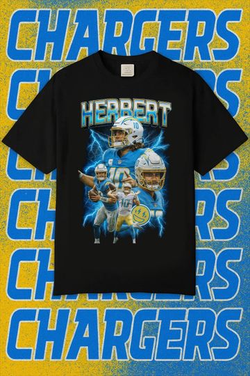 Discover Retro Justin Herbert T-Shirt Vintage Bootleg Style Los Angeles Football Tee