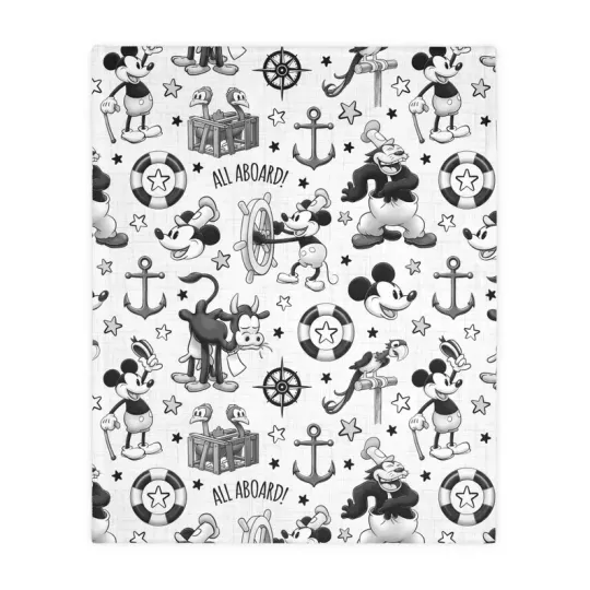 Discover Vintage Mickey Steamboat Willie Velveteen Blanket, Disney Fleece Blanket White