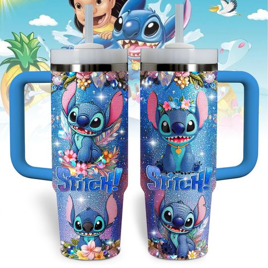 Discover Stitch 40oz Tumbler With Handle, Disney Tumbler, Lilo & Stitch Cup, Disney Stainless Steel Mug, Cartoon 40oz Tumbler, Disney Fan Gift