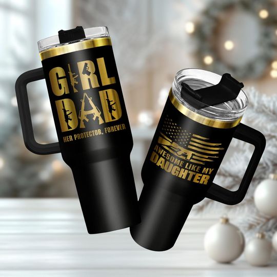 Discover Dad Daughter 40oz Tumbler, Military Tumbler With Handle, Dad Daughter stainless tumbler , christmas gift, Father's Day Gift For Him