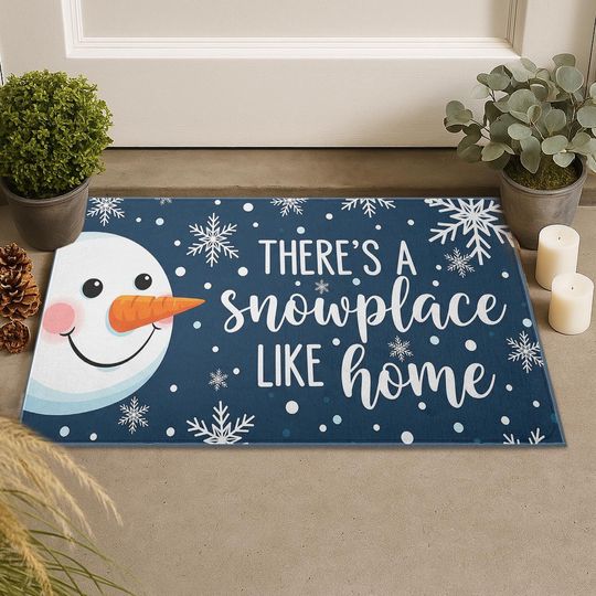 Discover Theres a Snowplace Like Home Doormat, Cute Snowman Christmas Welcome Mat, Winter Entry Rug, Holiday Front Porch Decoration, Seasonal Decor