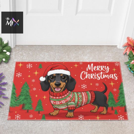Discover Dachshund Christmas Doormat, Merry Christmas Door Mat with Cute Sausage Dog, Holiday Welcome Mat, Xmas Decor Gift for Dog Lovers