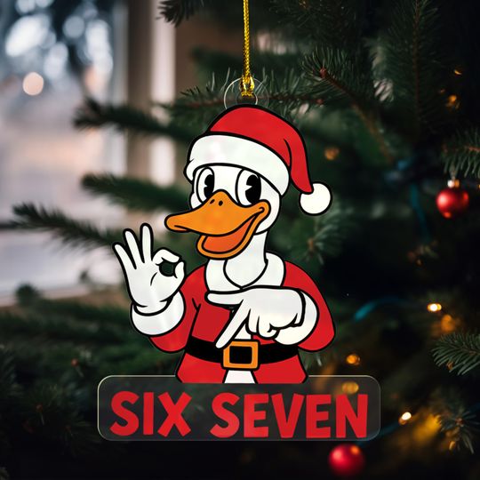 Discover Duck Santa Six Seven Christmas 2025 Ornament, Funny Number Meme Decor