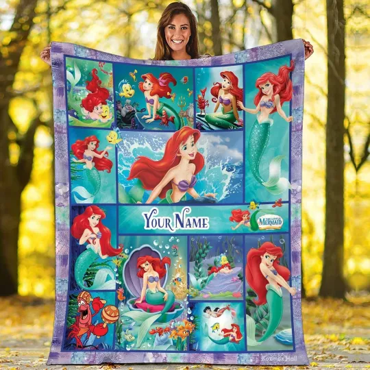 Discover Personalized The Little Mermaid Blanket Ariel Princess Fleece Blanket