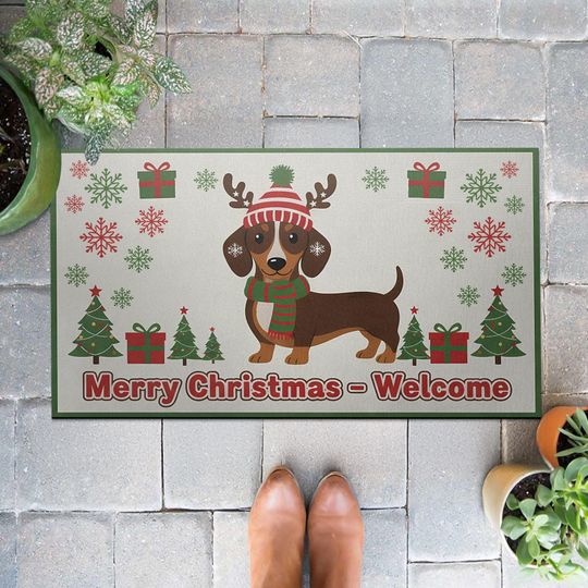 Discover Christmas Doormat: Holiday Entry Mat with Dachshund Dog and Festive Design