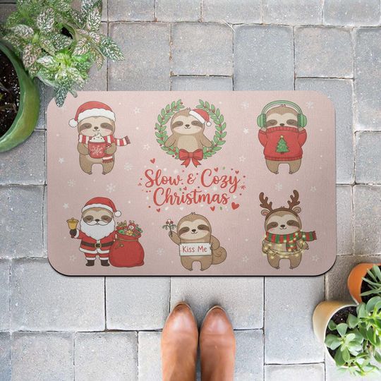 Discover Sloth Christmas Doormat  Holiday Indoor Outdoor Mat, Cute Winter Decor, Non-Slip Entry Rug