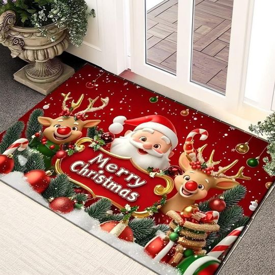 Discover Entrance door mat custom made Christmas Holiday Rug, Festive Floor Mat, Santa Claus Carpet, Xmas Living Room Decor, Holiday Entryway Mat