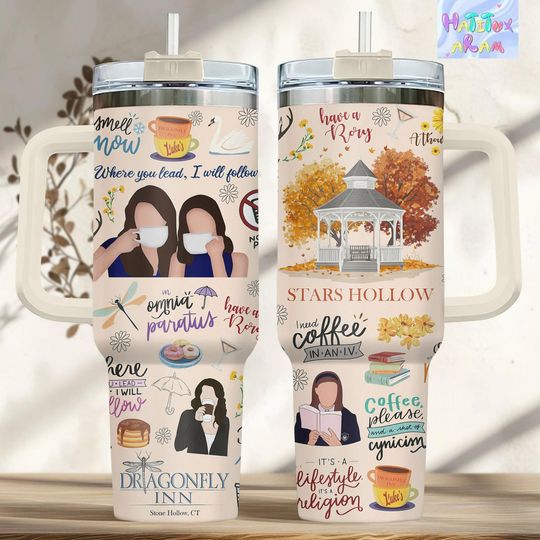 Gilmore Girls 40oz Tumbler with Handle, Stars Hollow Tumbler, Lukes Diner Gift, Gift for Gilmore Fan
