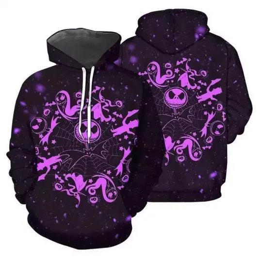 Nightmare Before Christmas Jack And Sally Spider Web Halloween 3D HOODIE US Size