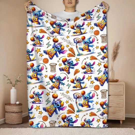 Discover Stitch Basketball Fleece Blanket – Cute Cartoon Sports Throw For Kids