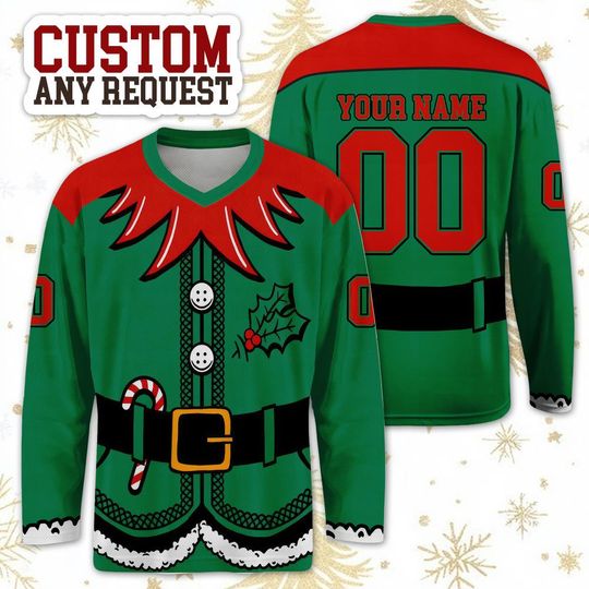 Discover Custom Merry Christmas Santa Claus Costume Ice Hockey Long Sleeve, Gift For Boys, Gift For Girls, Funny Team Jersey