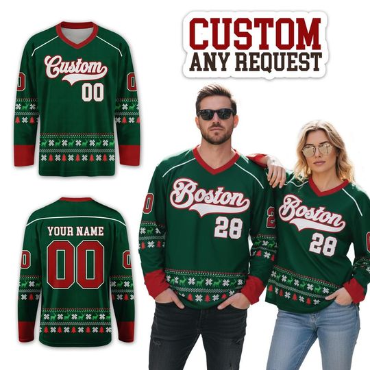 Discover Personalized Ice Hockey Christmas Vneck For Men Women And Kids, Christmas Crew Long Sleeve Jersey, Christmas Ugly, Christmas Gift