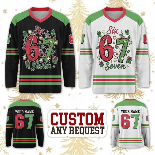 Discover Trending Doot Doot (6 7) Christmas Long Sleeve Hockey Jersey For Men Women And Kids, Trending Gift, Xmas Gift For Women