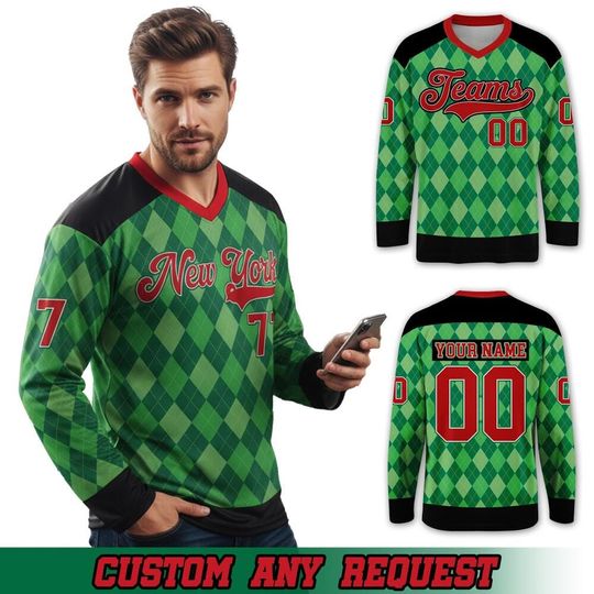 Discover Custom Team Hockey Christmas Ugly Vneck Jersey, Holidays Long Sleeve Jersey, Hockey Jersey, Christmas Gift