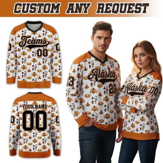Discover Custom Teams Thanksgiving Party Hockey Jersey For Women, Ice Hockey Team Jersey For Men Women And Kids, Jersey Gift