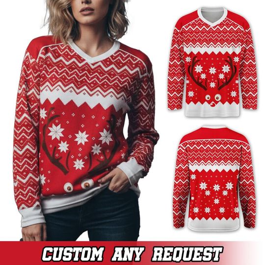 Discover Personalized Christmas Vneck Jersey For Adult And Kids, Christmas Holidays Long Sleeve Vneck Jersey Gifts, Hockey Jersey Gift