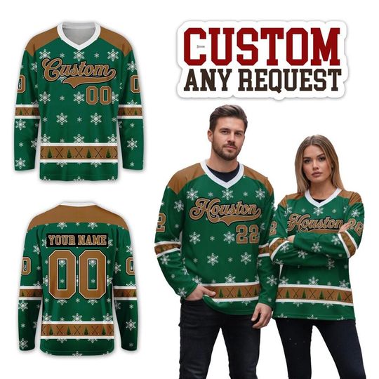 Custom Team Hockey Christmas Vneck Jersey For Men Women And Kids, Holidays Long Sleeve Vneck Jersey, Hockey Jersey, Christmas Gift