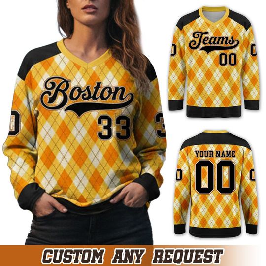 Discover Custom Thanksgiving Party Hockey Jersey For Women, Team Ice Hockey Vneck Long Sleeve Jersey For Adults And Kids, Jersey Gift