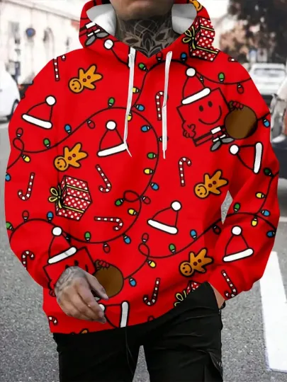 Red & Christmas Tree & Snowflake Design 3D Print Hoodie - Adults & Youth