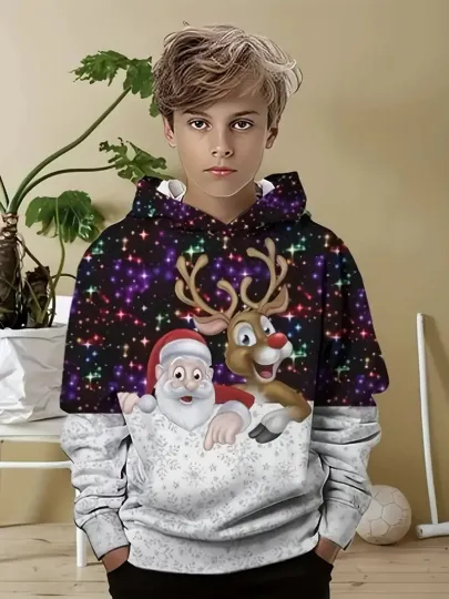 Discover Christmas Santa & Reindeer Design 3D All Over Print Hoodie - Adults & Youth
