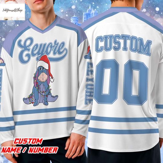Discover Disney Eeyore Custom Hockey Jersey, Winnie the Pooh Christmas Jersey, Personalized Holiday Shirt for Men Women, Disney Eeyore Hockey Jersey